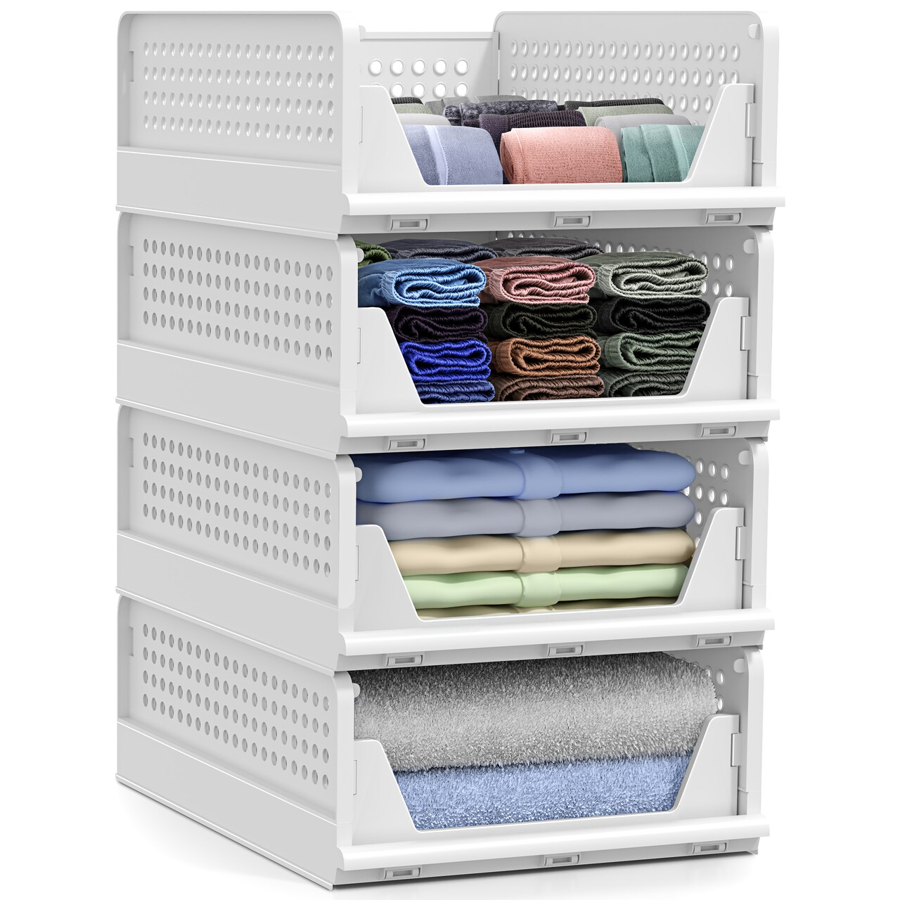 Sorbus 3 Tier Open Front Plastic Stackable Baskets Stand - for Closets, Bedrooms, Bathrooms, or Pantries